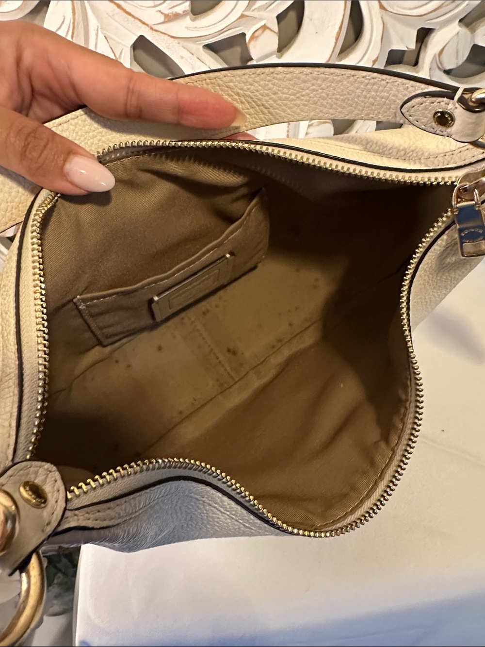Coach Pebbled Leather Shoulder Bag in Cream and Gold - Picture 11 of 12